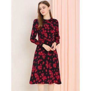 ❗️NWT- Allegra K - A Line Polyester Elegant Puff Shoulder Dress - Floral Print